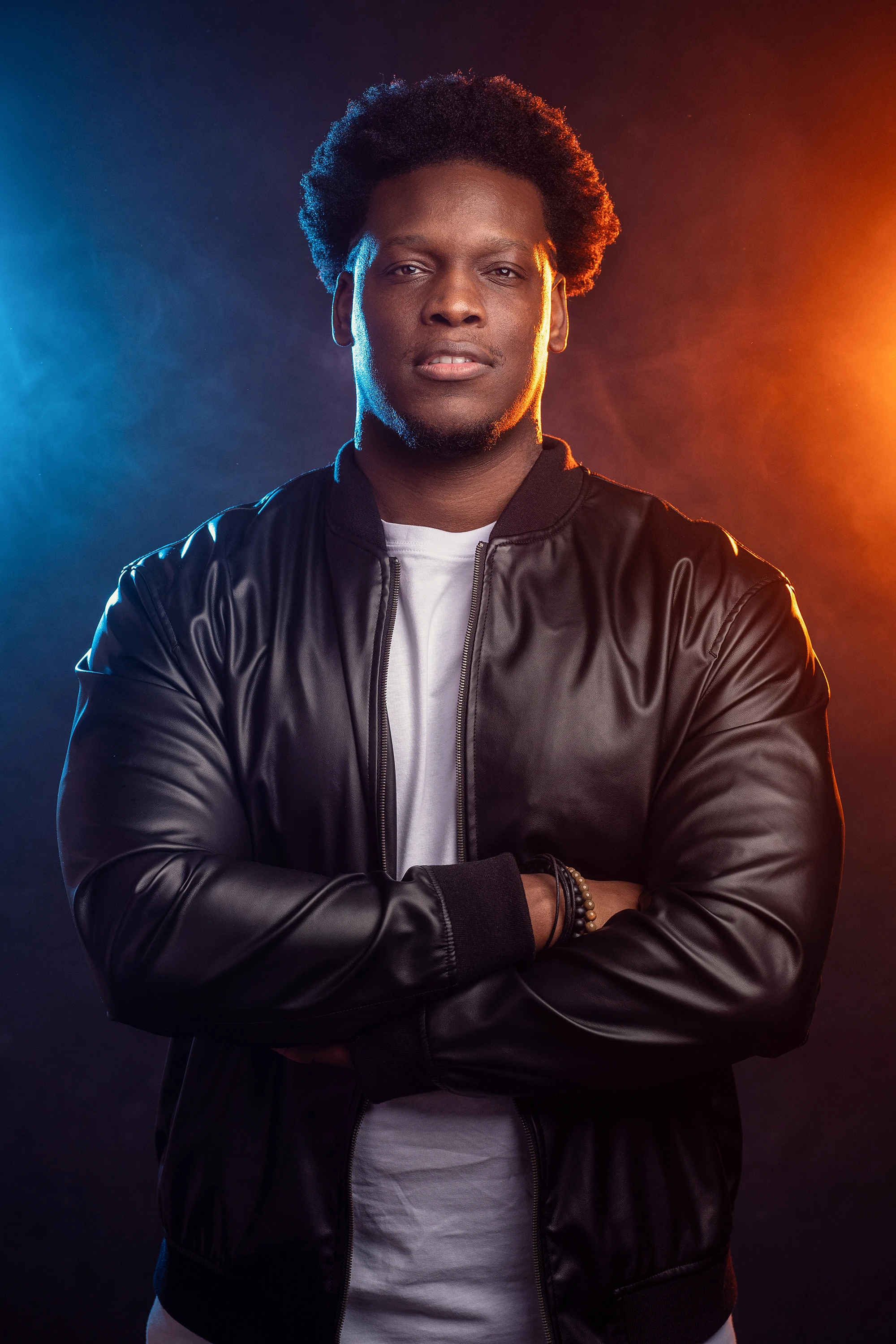 portrait of man in black leather jacket