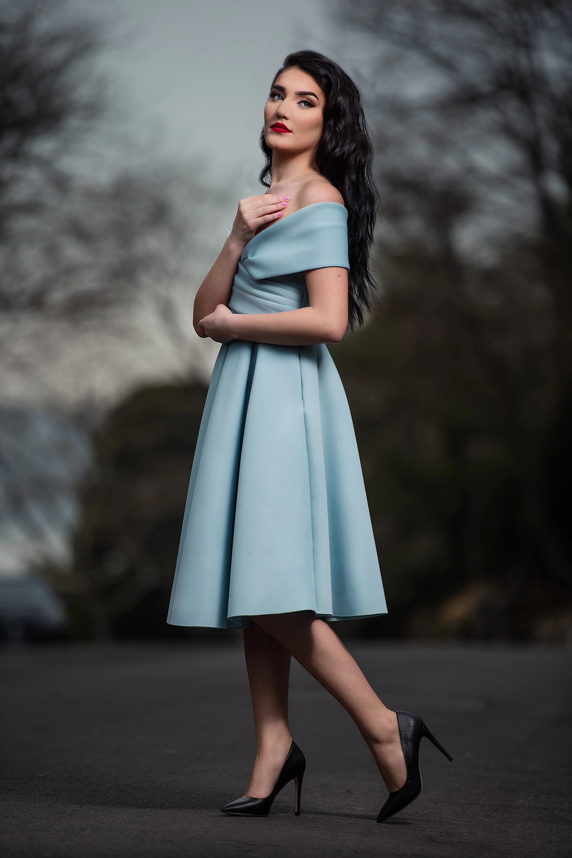 portrait of woman in blue dress