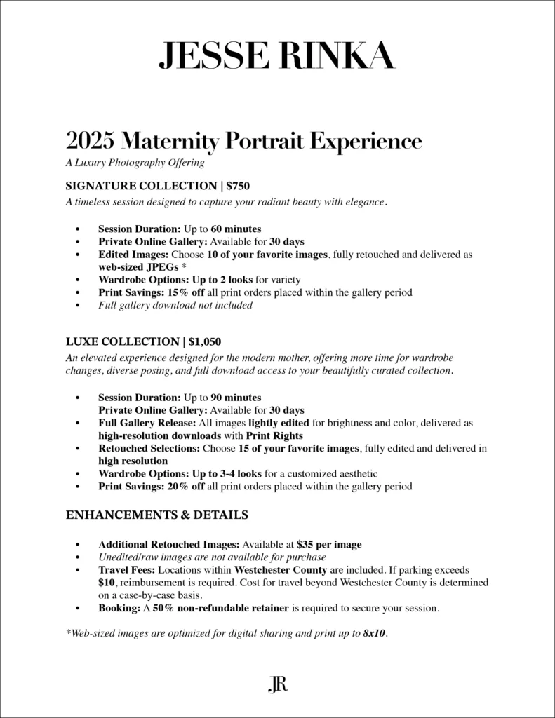 2025 Maternity Portrait Pricing Guide